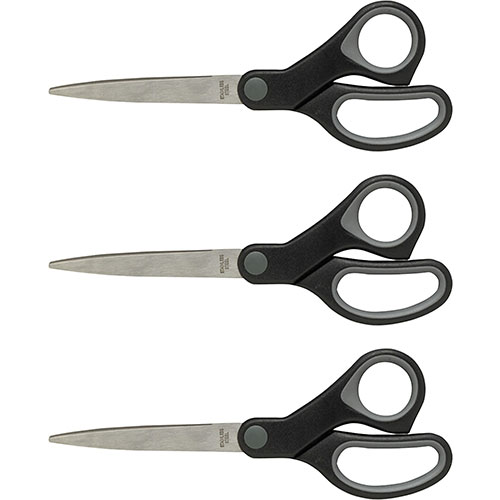 Sparco Straight Scissors, Rubber Handles, 8" Straight, 3/BD, Black