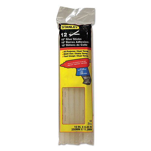 Stanley Bostitch Dual Temperature 10" Glue Sticks, 0.45" x 10", Dries Clear, 12/Pack