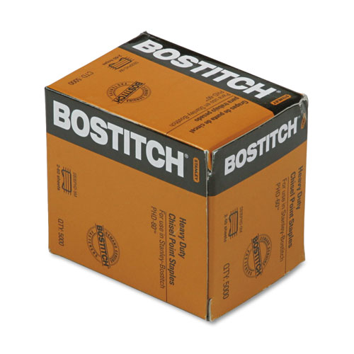 Stanley Bostitch Heavy-Duty Premium Staples, 0.38" Leg, 0.5" Crown, Steel, 5,000/Box