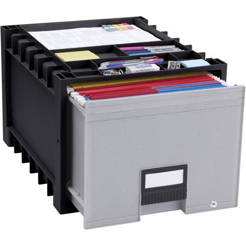 Storex Archive Drawer for Letter Files Storage Box, 18" Depth, Black/Gray