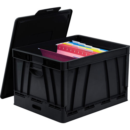 Storex Collapsible Crate w/Lid, 13-3/5" x 20" x 10-2/5", Black