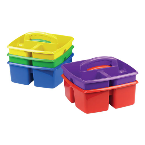 Storex Small Art Caddies, 9.25 x 9.25 x 5.25, Blue/Red/Yellow/Green/Purple, 5 per pack