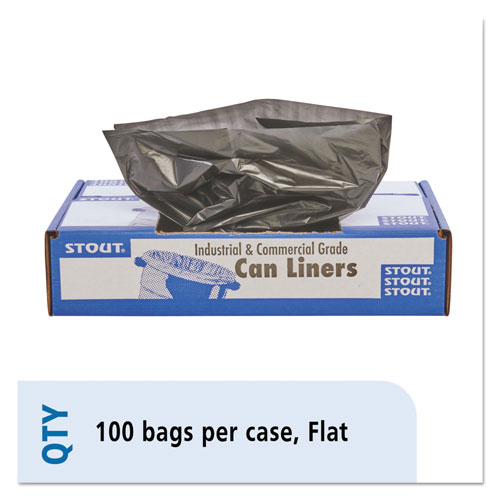 Stout Total Recycled Content Plastic Trash Bags, 33 gal, 1.5 mil, 33" x 40", Brown/Black, 100/Carton