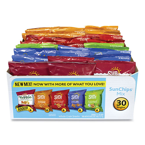 SunChips Variety Mix, Assorted Flavors, 1.5 oz Bags, 30 Bags/Box