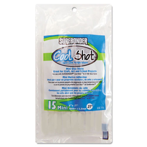 Surebonder CoolShot Low Temp Glue Sticks, 0.27" x 4", Dries Clear, 15/Pack