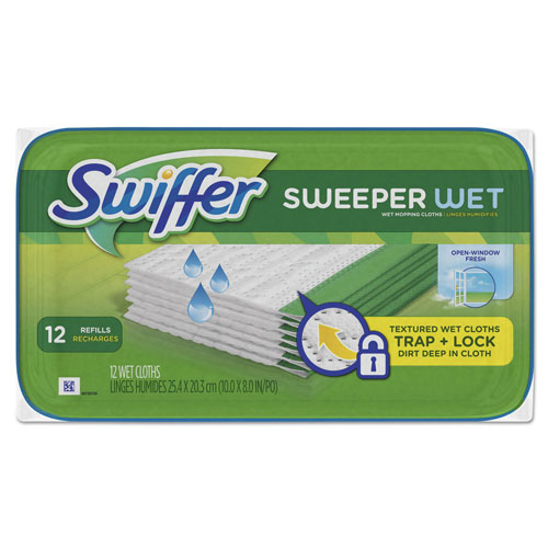 Swiffer Wet Mop Refill Cloths, Open Window, White, 8" x 10", Fresh Scent, 12 Per Tub