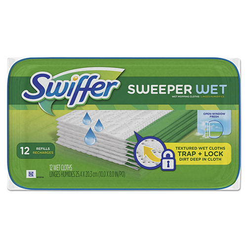 Swiffer Wet Refill Cloths, 10 x 8, Open Window Fresh, Cloth, White, 12/Tub, 12 Tubs/Carton