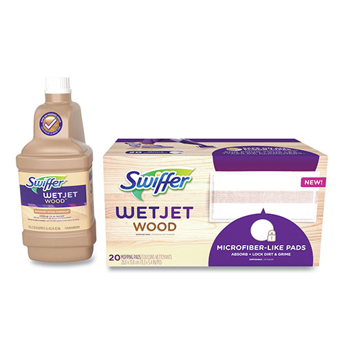 Swiffer WetJet System Wood Cleaning-Solution Refill with Mopping Pads, Unscented, 1.25 L Bottle