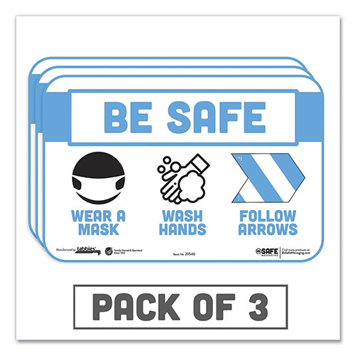 Tabbies BeSafe Messaging Education Wall Signs, 9 x 6, "Be Safe, Wear a Mask, Wash Your Hands, Follow the Arrows", 3/Pack