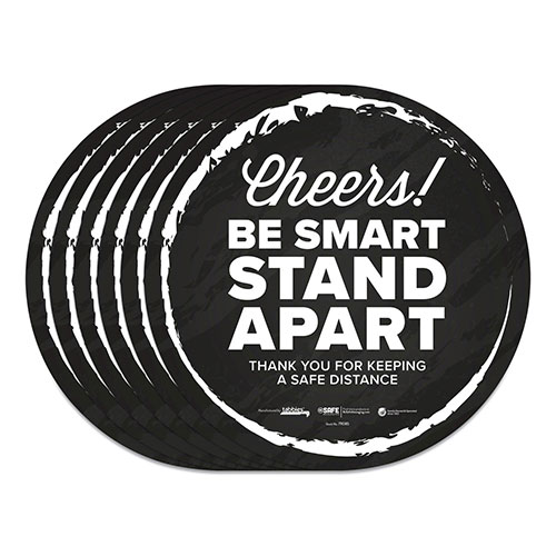 Tabbies BeSafe Messaging Floor Decals, Cheers;Be Smart Stand Apart;Thank You for Keeping A Safe Distance, 12" Dia, Black/White, 6/CT