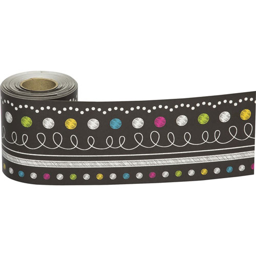 Teacher Created Resources Straight Rolled Border Trim, Chalkboard Brights, 3" x 600" Length, Multicolor, 1 Roll