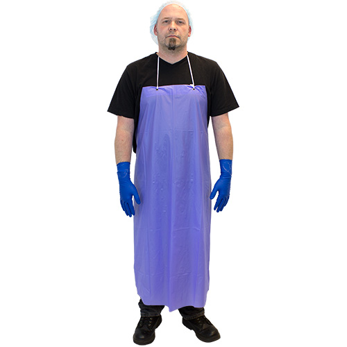 The Safety Zone Blue 6 Mil Vinyl Raw Edge Apron with String Ties, 35" x 45"