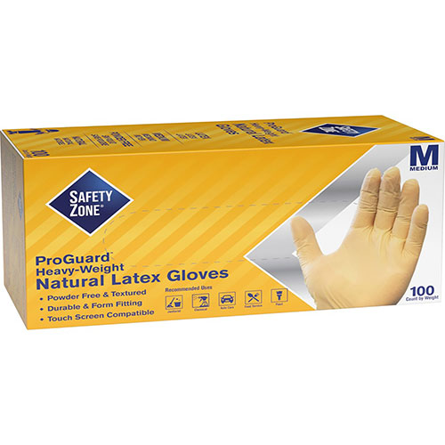 The Safety Zone Powder Free Natural Latex Gloves - Polymer Coating - Medium Size - Natural - Allergen-free, Silicone-free, Powder-free - 9.65" Glove Length