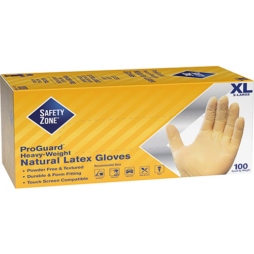 The Safety Zone Powder Free Natural Latex Gloves - Polymer Coating - X-Large Size - Natural - Allergen-free, Silicone-free, Powder-free - 9.65" Glove Length
