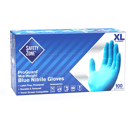 The Safety Zone Powdered Blue Nitrile Gloves - X-Large Size - Blue