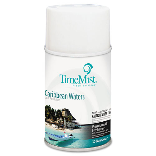 Timemist Premium Metered Air Freshener Refill, Caribbean Waters, 6.6 oz Aerosol, 12/Carton