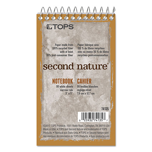 TOPS Second Nature Wirebound Notepads, Narrow Rule, Randomly Assorted Cover Colors, 50 White 3 x 5 Sheets