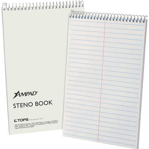 TOPS Steno Book, 15 lb., Gregg Ruled, 70 Sheets, 6" x 9", White