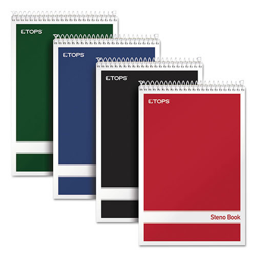 TOPS Steno Pad, Gregg Rule, Assorted Cover Colors, 80 White 6 x 9 Sheets, 4/Pack