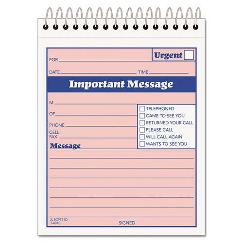 TOPS Telephone Message Book with Fax/Mobile Section, Two-Part Carbonless, 4.25 x 5.5, 1/Page, 50 Forms