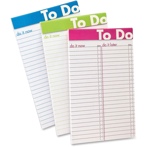 TOPS To Do List Notepad, 5" x 8", 50Shts, Color Ruled, 6/PK, Assorted