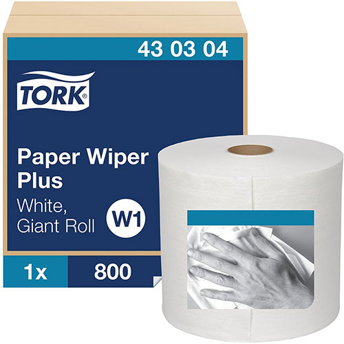 Tork Paper Wiper Plus - 1 Ply - 800 Sheets/Roll - 12.25" Roll Diameter - White