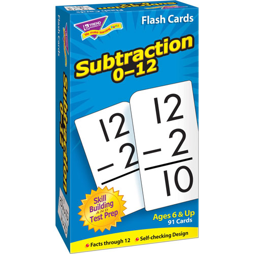 Trend Enterprises Math Flash Cards, Subtraction, 0 To 12, 3"x5-7/8"