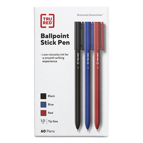 TRU RED™ Stick Ballpoint Pen, Medium 1 mm, Assorted Ink Colors, Assorted Barrel Colors, 60/Pack