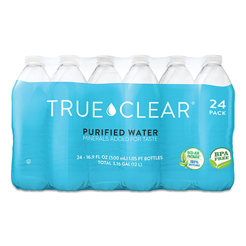 True Clear® Purified Bottled Water, 16.9 oz Bottle, 24 Bottles/Carton, 84  Cartons/Pallet, TCLTRC05L24PLT