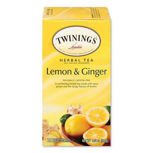 Twinings Tea Bags, Lemon and Ginger, 1.32 oz Tea Bag, 25 Tea Bags/Box