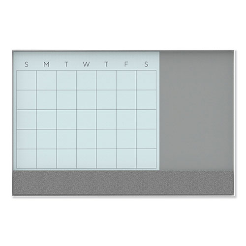 U Brands 3N1 Magnetic Glass Dry Erase Combo Board, 36 x 24, Month View, White Surface and Frame
