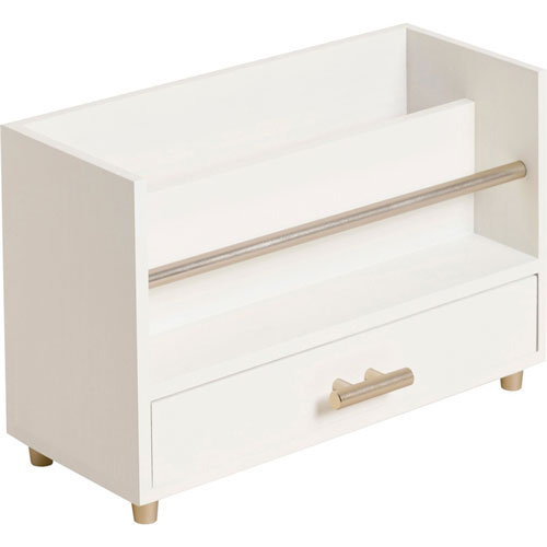 U Brands Juliet Desk Organizer, 3 Compartments, 1 Drawer, 9.5" x 4.2" x 4.9", White/Gold, Wood/Metal