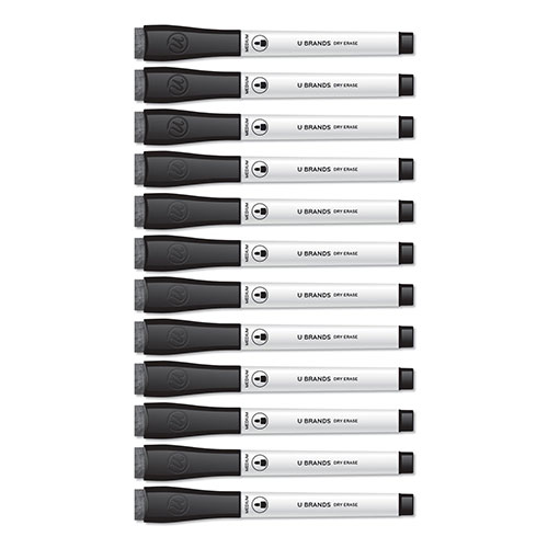 U Brands Medium Point Low-Odor Dry-Erase Markers with Erasers, Black, Dozen