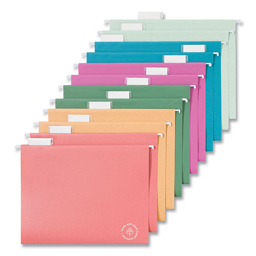 U Brands U ECO Hanging File Folders, Letter Size, 1/5-Cut Tabs, Assorted, 12/Pack