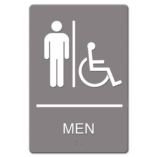 U.S. Stamp & Sign ADA Sign, Men Restroom Wheelchair Accessible Symbol, Molded Plastic, 6 x 9, Gray