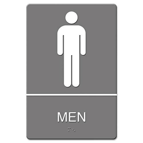 U.S. Stamp & Sign ADA Sign, Men Restroom Symbol w/Tactile Graphic, Molded Plastic, 6 x 9, Gray