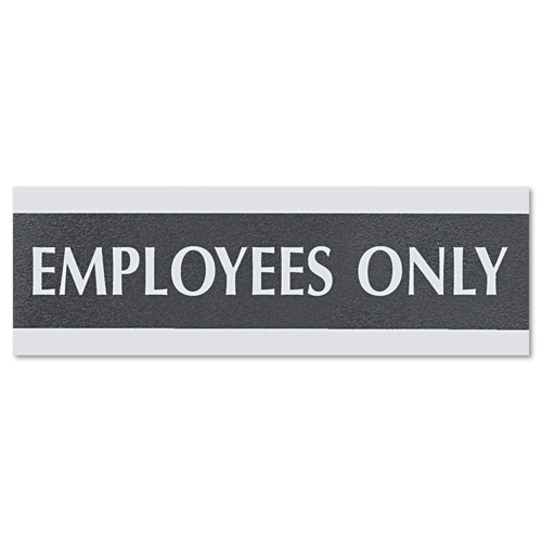 U.S. Stamp & Sign Century Series Office Sign, EMPLOYEES ONLY, 9 x 3, Black/Silver