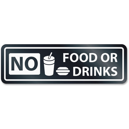 U.S. Stamp & Sign No Food Or Drinks Window Sign, 2-1/2" x 8-1/2", White