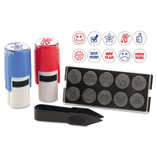 U.S. Stamp & Sign Stamp-Ever Stamp, Self-Inking with 10 Dies, 5/8", Blue/Red