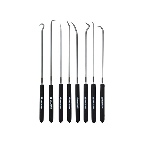 Ullman 8-Pc Hook and Pick Set, High Carbon Steel, Rubber Handles, 9-3/4 in L, Nylon Pouch
