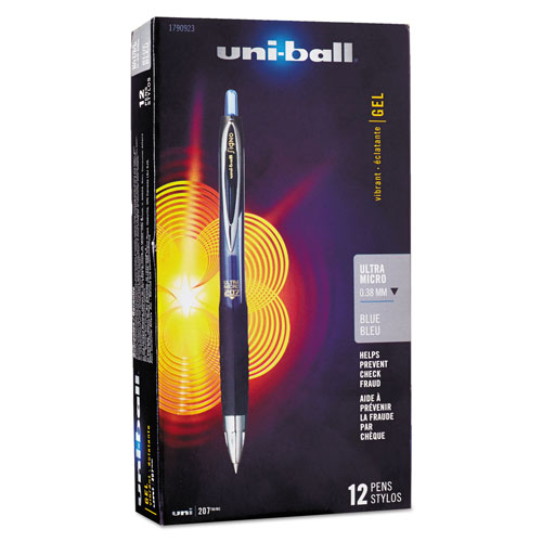 Uni-Ball 207 Signo Gel Ultra Micro Retractable Gel Pen, 0.38mm, Blue Ink, Smoke Barrel