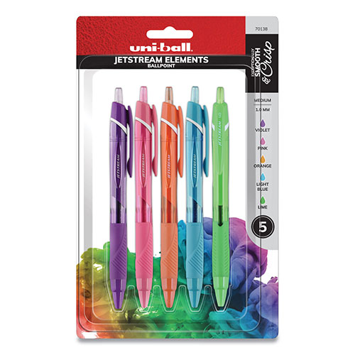 Uni-Ball Jetstream Elements Ballpoint Pen, Retractable, Medium 1 mm, Assorted Ink and Barrel Colors, 5/Pack