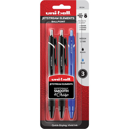 Uni-Ball Jetstream Elements RT Ballpoint Pens, 1 mm Pen Point Size, Assorted Gel-based Ink, 3/Pack