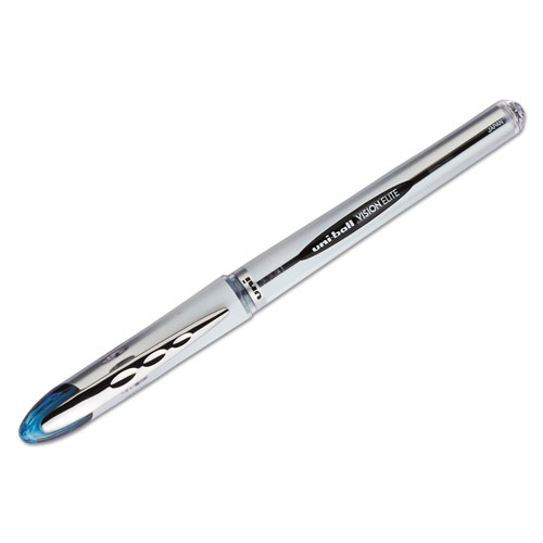 Uni-Ball VISION ELITE Stick Roller Ball Pen, 0.8mm, Blue-Black Ink, White/Blue Black Barrel