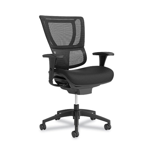 Union & Scale™ FlexFit 1500TF Mesh Back Fabric Task Chair, Supports Up to 300 lbs, 17.32" to 20.87" Seat Height, Black Seat/Back, Black Base