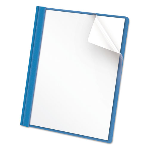 Universal Clear Front Report Cover, Prong Fastener, 0.5" Capacity, 8.5 x 11, Clear/Light Blue, 25/Box