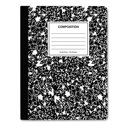 Universal Quad Rule Composition Book, Quadrille Rule (4 sq/in), Black Marble Cover, (100) 9.75 x 7.5 Sheets, 6/Pack