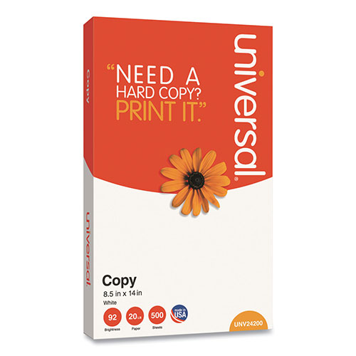 Universal Legal Size Copy Paper, 92 Bright, 20 lb Bond Weight, 8.5 x 14, White, 500 Sheets/Ream