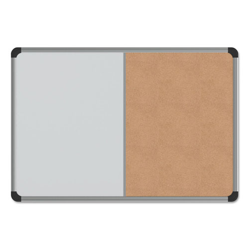 Universal Cork/Dry Erase Board, Melamine, 24 x 18, Black/Gray Aluminum/Plastic Frame