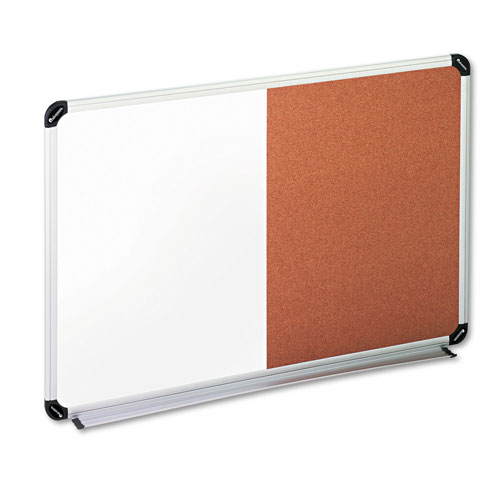 Universal Cork/Dry Erase Board, Melamine, 36 x 24, Black/Gray, Aluminum/Plastic Frame
